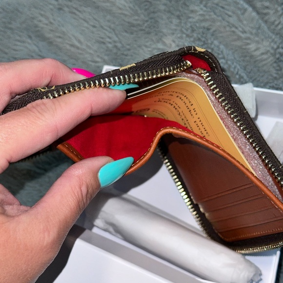 Dooney & Bourke Brown and Gold Zip Wallet - Picture 4 of 6